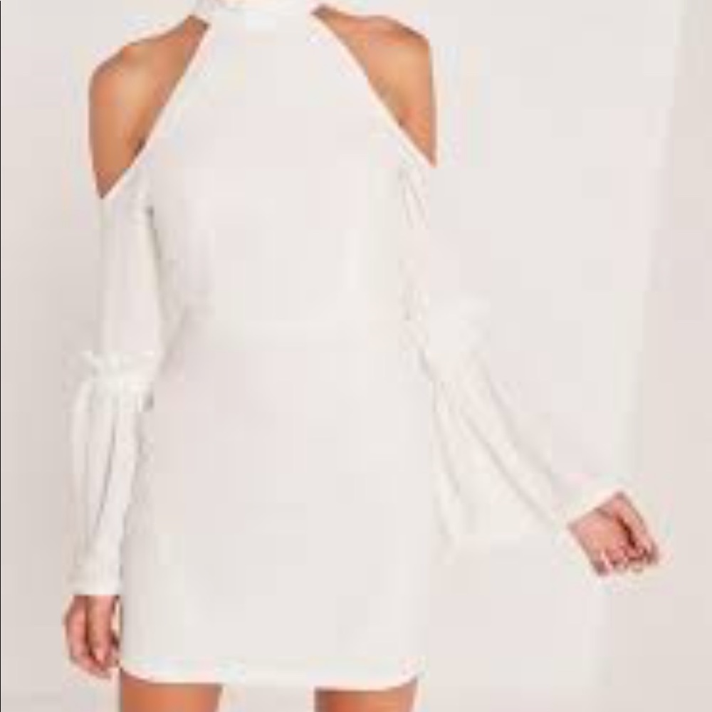 Cold shoulder, bell sleeved mini dress